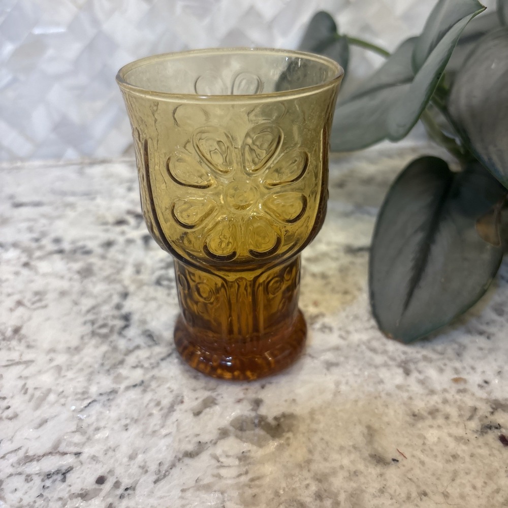 1 Vintage Libbey Country Garden Daisy Amber Glasses Tumbler Juice 4" replacement